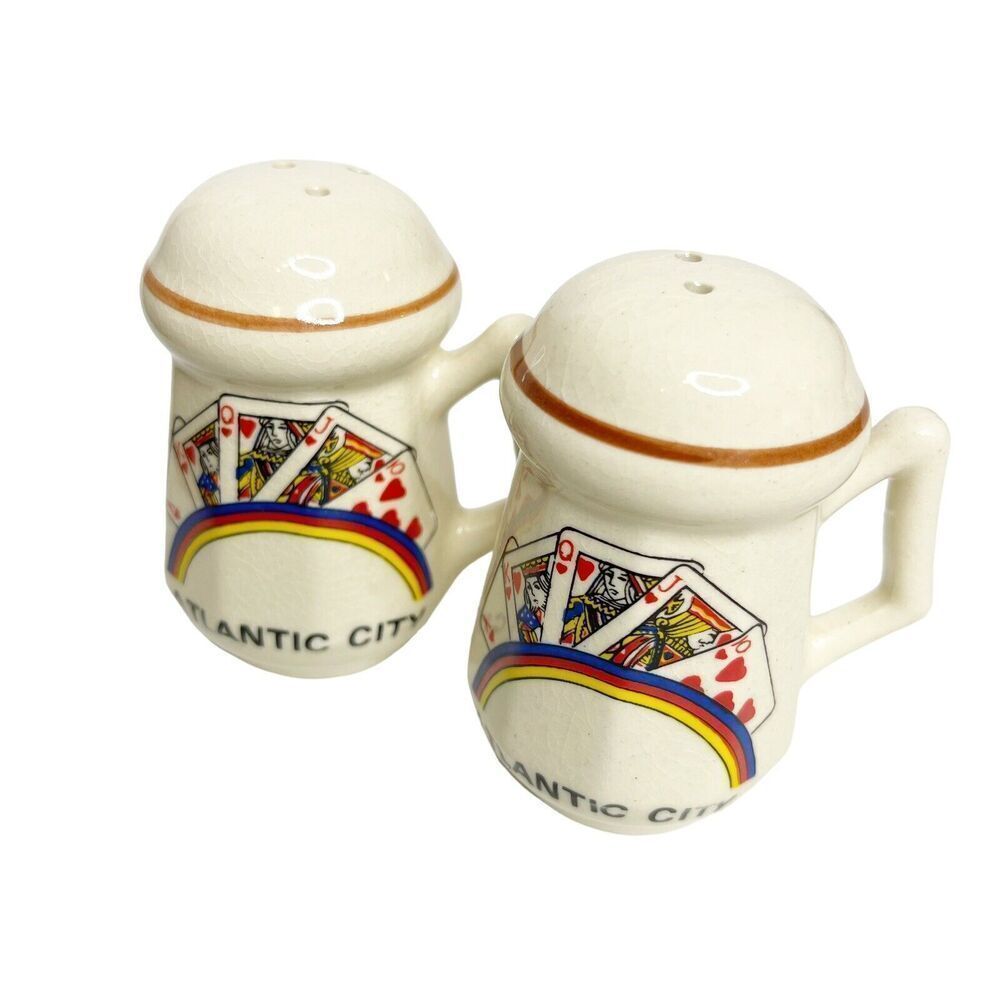 Vintage Atlantic City Salt & Pepper Shakers Poker Cards Casino Kitschy Tourist